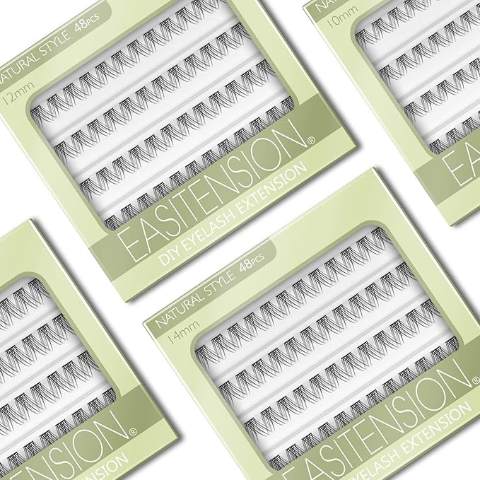DIY Eyelash Extension, 3D Effect Glue Bonded Band Individual Lash 48 Clusters Volume Lashes Set, Home Eyelash Extension, C curl Lashes Pack 16MM-Natural-48 Clusters