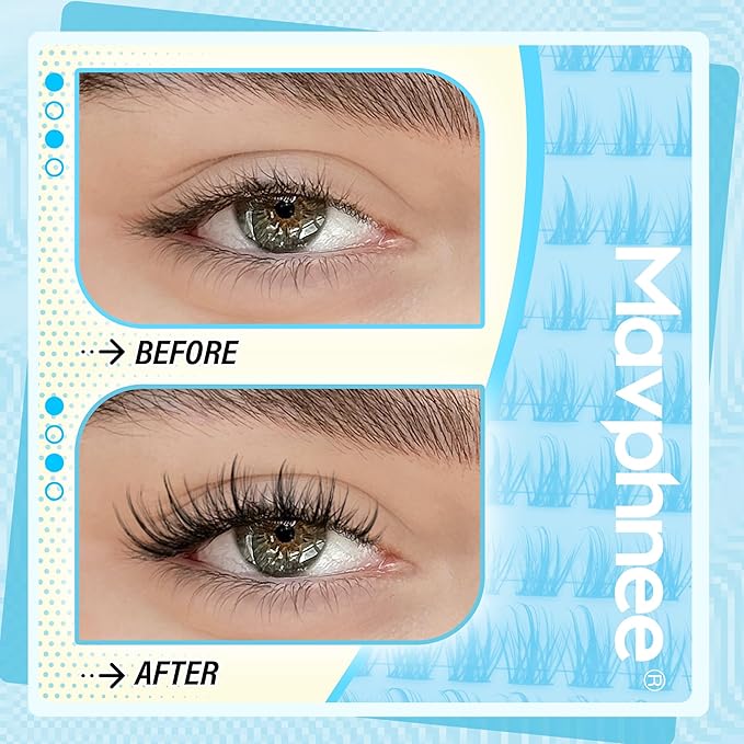 Mavphnee Wispy Lash Clusters Natural Eyelash Clusters Spiky Individual Lashes Manga Lash Extensions Anime Cluster Lashes Fairy Cluster Eyelash Extensions 8-16MM 144 Pcs DIY Lash Pack for Clean Makeup