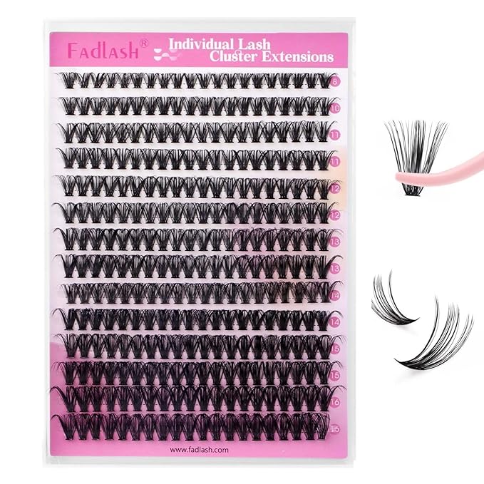 FADLASH DIY Lash Clusters Individual Eyelash Extension 40D D Curl 8-16mm 0.07D Wispy Lash Cluster Thick Band Natural Eyelash Extension Soft and Comfortable (Packaging Cards May Vary)