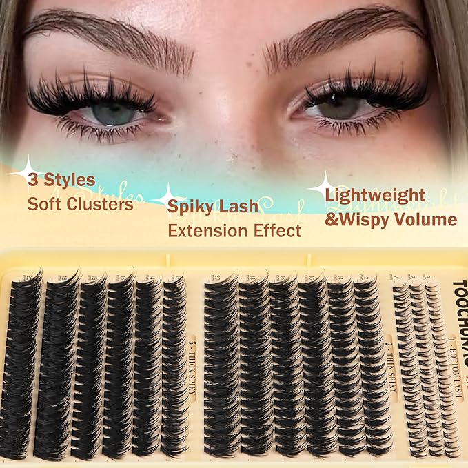 Lash Clusters Kit Spikes Manga Eyelash Clusters 300pcs DIY Lash Extension Kit with Bottom Lashes 12-20mm Anime Cluster Lashes Volume Fairy Eyelash Extensions Kit with Bond,Seal,Tweezers by TOOCHUNAG
