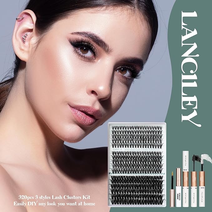 Lash Clusters Kit 320PCS 11-20MM 40D 50D 100D Thick Volume Cluster Eyelash Extensions Natural Volume Lashes D Curly Eyelashes DIY Lash Extension Kit with Lash Bond + Seal + Remover + Tweezers-3