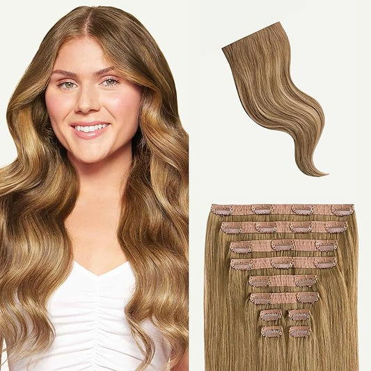 Luxy 100% Remy Human Hair, Classic 160g Clip-In Hair Extensions - 10 Wefts Multi-Dimensional Color for Natural Blending, Adds Volume & Length, Easy Apply & Remove 20" Bronde Balayage Classic
