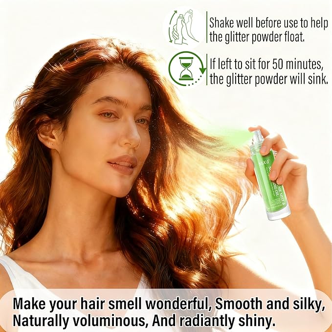 SLUJ Hair Perfume for Women - Hair Mist with Argan Oil & Light Green Shimmer, Lightweight Hair Oil Spray for Dry Hair, Heat Protection Spray for Hair, Long Lasting Hair Scent
