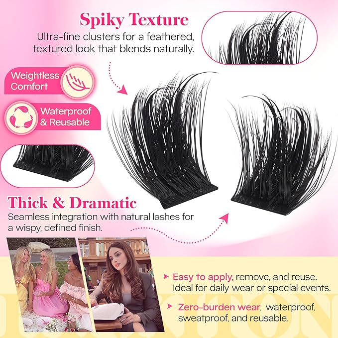 FANXITON 3D Volume Lash Clusters with Spiky 12-18mm Long Lash Extension Wispy Eyelash Clusters Fluffy DIY Eyelash Extensions for Dramatic Salon Look at Home