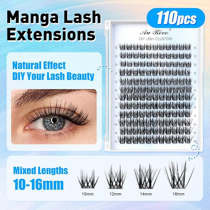 Lash Clusters Wispy Eyelash Clusters DIY Eyelash Extensions 10-16MM C Curl Natural Individual Lashes Fairy 120Pcs Manga Lashes Cluster, DIY Lash Extensions at Home (F01)