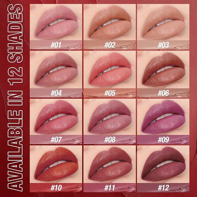 Jolilab 3Pcs Velvet Matte Lipstick Nude Matte Soft Dark Color Stick High Pigmented Long-Lasting Waterproof Lip Stick Lip Balm Beauty Cosmetics Gift for Girls and Women（01#+02#+03#