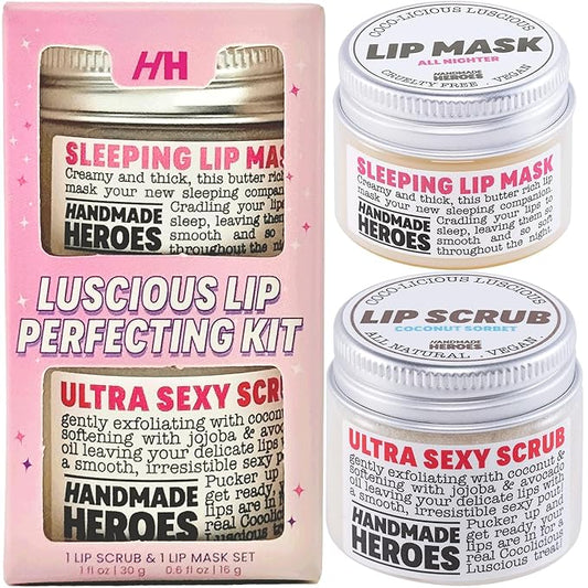 100% Natural Lip Scrub Vegan Conditioning Coconut Lip Exfoliator Gentle Exfoliant Sugar Lip Polish and Lip Exfoliator Scrubber for Chapped and Dry Lips (Lip Scrub and Mask Gift Set) Stocking Stuffers