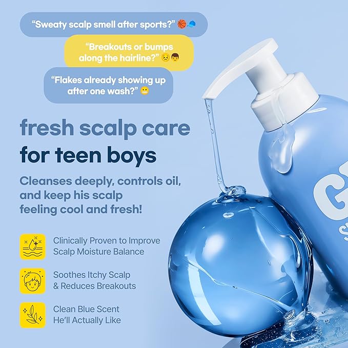 TS GD Shampoo for Flake Prone, Uncomfortable Scalp (14.1 Fl Oz) For Youth & Teens | Gentle Scalp-Care Routine | Silicone, SLS, SLES Free | Korean Hair Care (Blue)