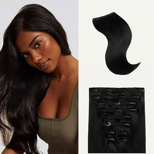 Luxy Hair 24" Off Black Classic Clip-In Hair Extensions (240 grams) 100% Remy Human Hair, Natural,Volume, 10-Piece Set, Blends Easily