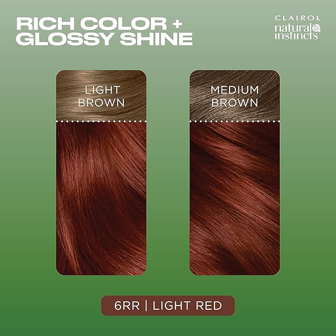 Clairol Natural Instincts Demi-Permanent Hair Dye, 6RR Light Red Hair Color, Pack of 3