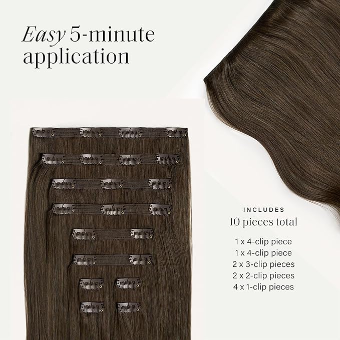 Luxy 100% Remy Human Hair, Classic 160g Clip-In Hair Extensions - 10 Wefts Multi-Dimensional Color for Natural Blending, Adds Volume & Length, Easy Apply & Remove 20" Medium Natural Brown
