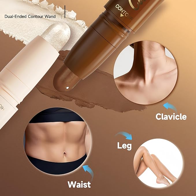 MAEPEOR Contour Highlighter Stick 2 in 1 Smooth Natural Glow Cream Bronzer and Highlighter Stick Long Lasting Non-greasy and Non-drying Brightening Pen (01 Fair)