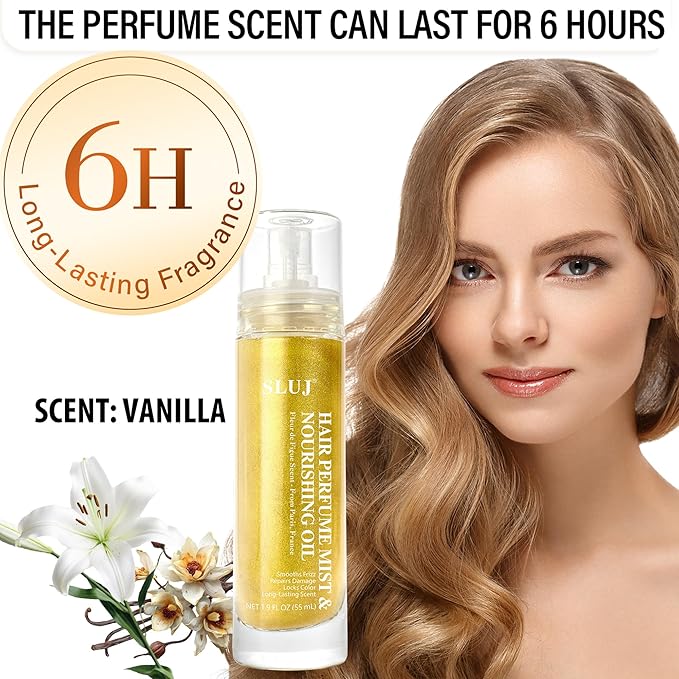 SLUJ Hair Perfume for Women - Hair Mist with Argan Oil & Gold Shimmer, Lightweight Hair Oil Spray for Dry Hair, Heat Protection Spray for Hair, Long Lasting Hair Scent