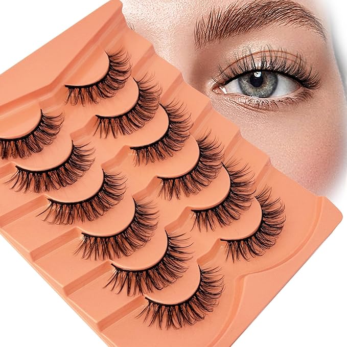 Wispy Lashes False Eyelashes Natural Look, Yasnai Lash Fake Lashes Volume Lashes, Natural Eyelash Strips Lashes Natural Eyelashes 6 Pairs Pack