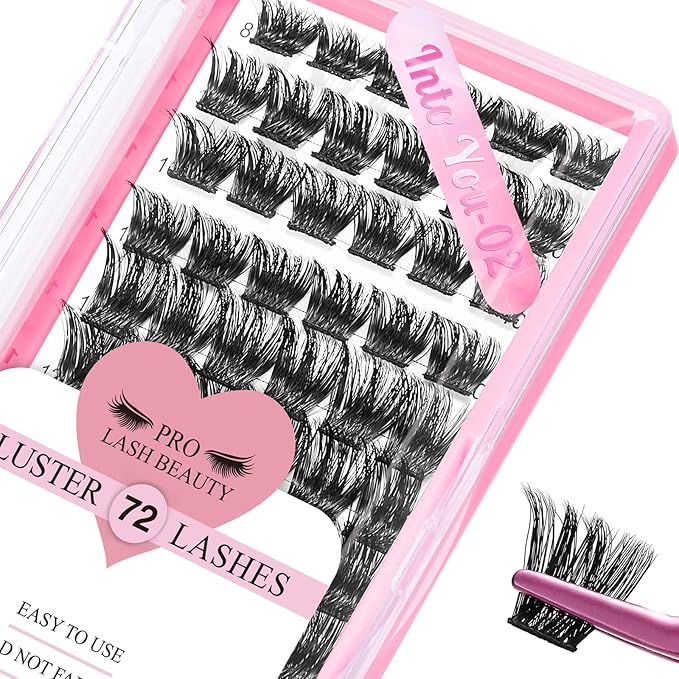 Lash Clusters, 72 Pcs Individual Cluster Lashes DIY Lash Extension Eyelash Clusters Volume Wispy Lashes Super Thin Band Reusable Soft & Comfortable(Into You-02,D-16)