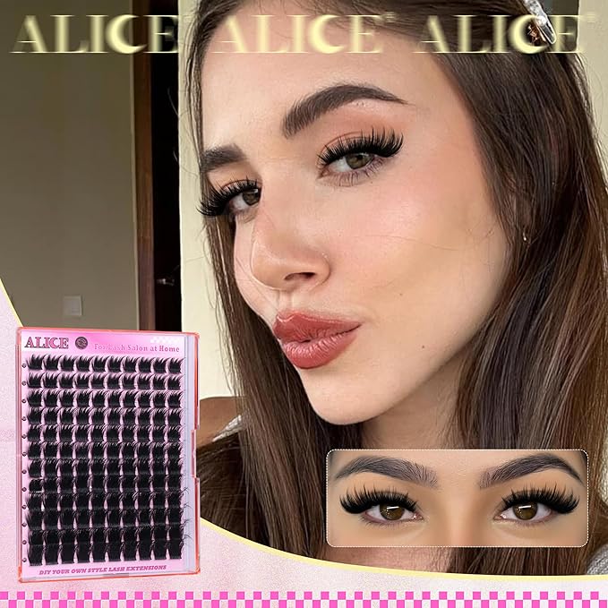 ALICE Lash Clusters Thick Volume Eyelash Clusters with Spikes Wispy Cluster Eyelash Extensions 12-20mm Fluffier Dramatic Individual Lashes Thin Band Lash Extensions Salon DIY at Home