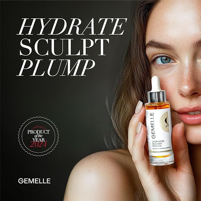 GEMELLE Lymphatic Gua Sha Face Oil | 10x Award Winner | Vitamin C,E & A | Detox, Plump, Sculpt, Hydrate | High-Altitude Rosehip | Natural Botanical for Gua Sha Facial Tools, Lymphatic Drainage - 15ml