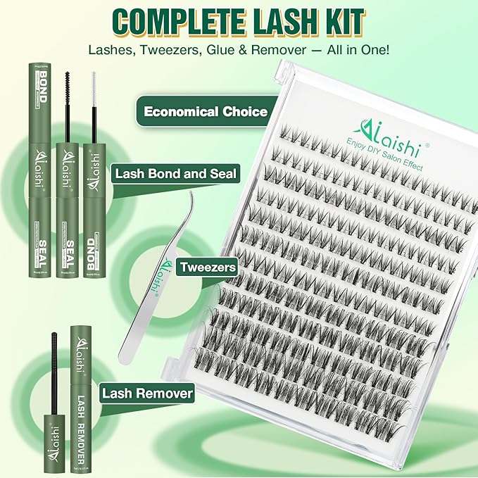 Lash Clusters Kit, DIY 3D Cluster Eyelash Extensions 10‑18mm,120pcs Fluffy D Curl Soft Natural Lashes with Bond and Seal,Remover,Tweezers–Fake Cat Eye Wispy Individual Clusters MIX1-1-L