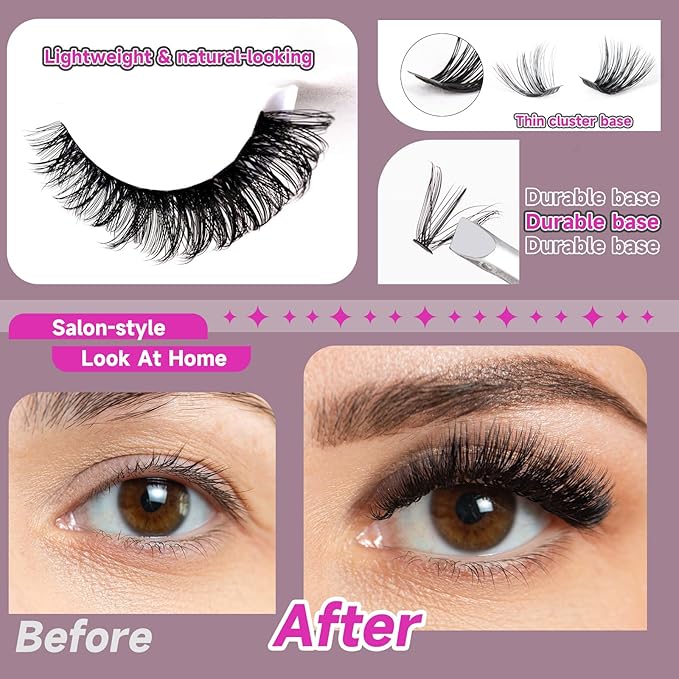 Ocean Pearl Lash Clusters 320pcs 3D Thick Lash Clusters kit 60D+80D Lashes,Eyelashes,Lash Extension Kit,Eyelash Clusters with Lash Bond&Seal&Remover&Tweezers,Lashes Clusters Eyelash Extensions Kit
