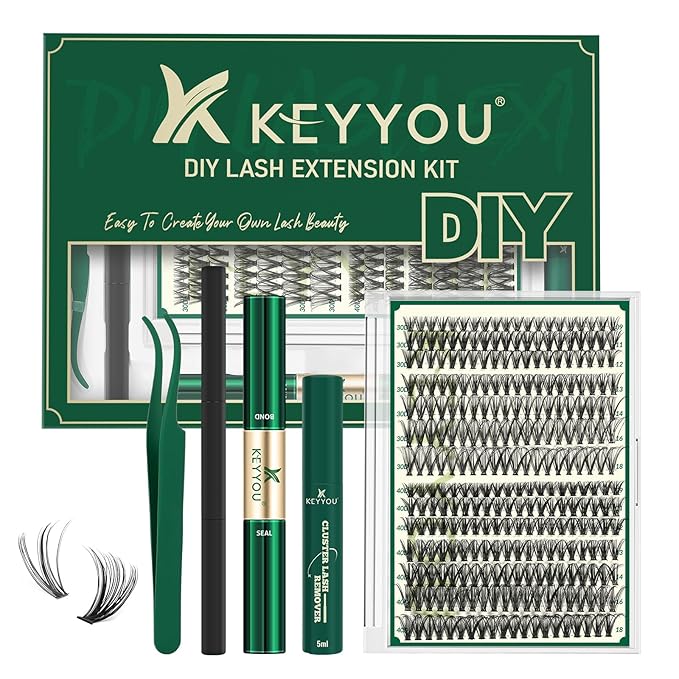 KEYYOU Lash Extension Kit DIY 280Pcs Lash Clusters Eyelash Extension Kit 30D40D,D Curl 9-18MIX Lash Clusters Kit with Lash Glue Remover Applicator Easy to Use for Beginners(Kit,30D40D-D,9-18MIX)