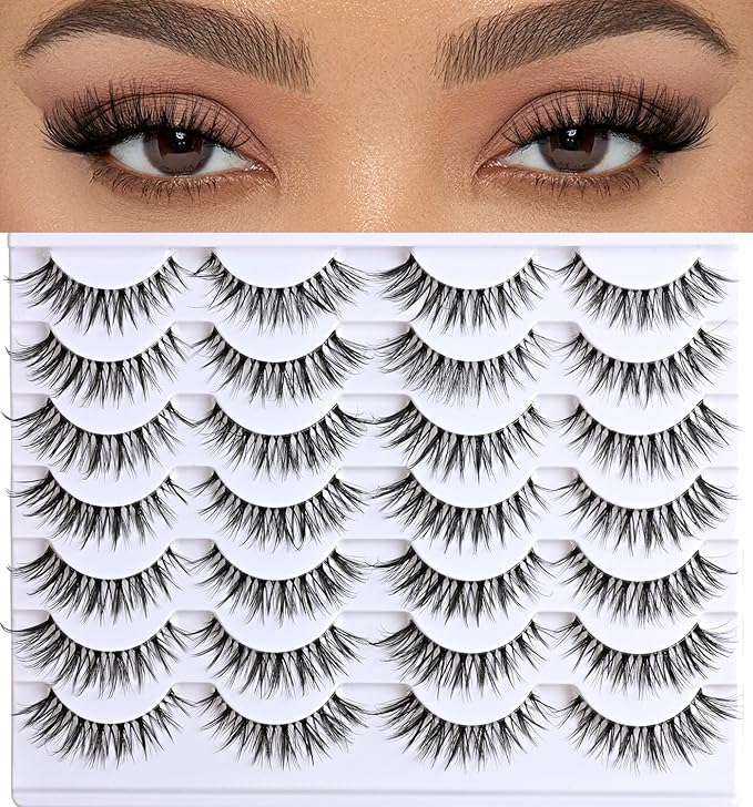 Eyelashes Cat Eye Strip Lashes Natural Look Short False Cateye Lash 14 Pairs Clear Band Fake Mink Eyelash Fluffy Pestañas Postizas Naturales