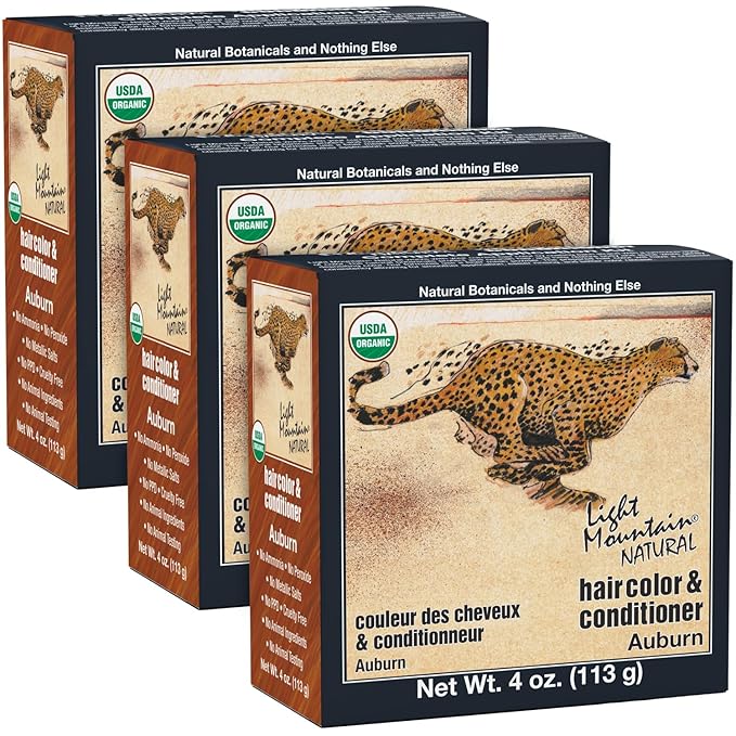 Light Mountain Henna Hair Color & Conditioner - Auburn Hair Dye for Men/Women, Organic Henna Leaf Powder and Botanicals, Chemical-Free, Semi-Permanent Hair Color, 4 Oz (Pack of 3)