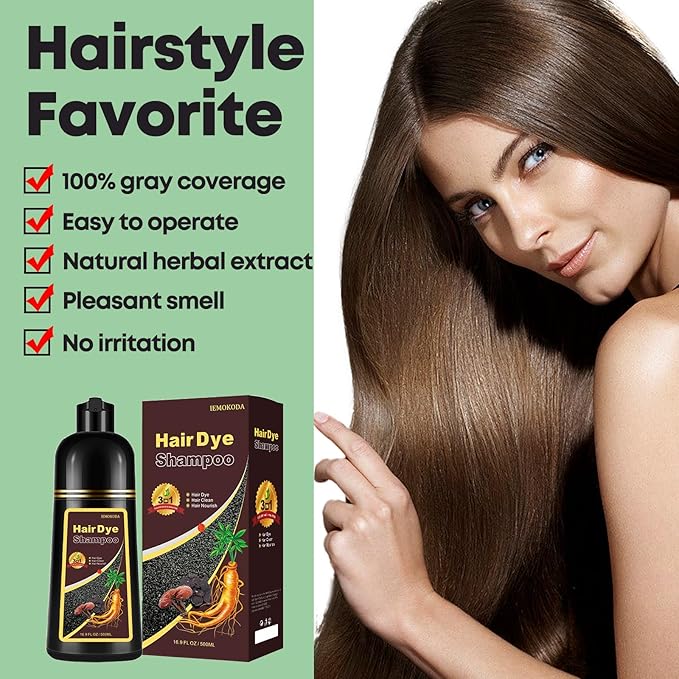 Dark Brown Hair Dye Shampoo, Hair Dye Shampoo 3 in 1, Brown Hair Dye for Men Women Colors in Minutes, 100% Gray Coverage, Instant Hair Dye for All Hair Types 16.9 Fl Oz (Dark brown)