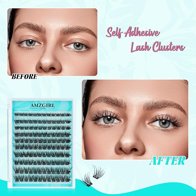 120PCS Self Adhesive Eyelashes Natural C Curl 8-16mm Self Adhesive Lash Clusters,No Lash Glue Needed,Impress Lashes Wide Stem Lashes Extension