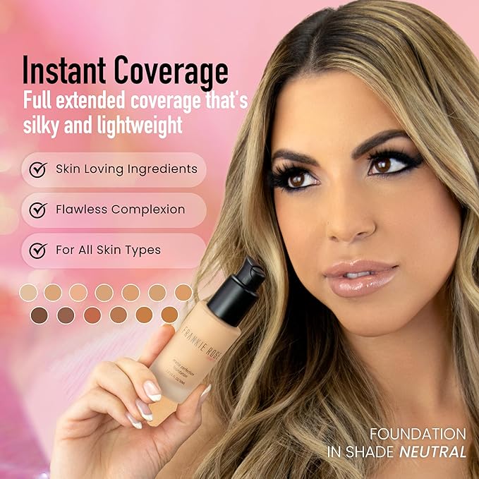 Frankie Rose Cosmetics Matte Perfection Foundation Makeup – Long-Lasting, Hydrating Foundation for Semi-Matte Finish - Foundation Full Coverage for All Skin Types - (Mocha) 1.0 US fl oz / 30 ml