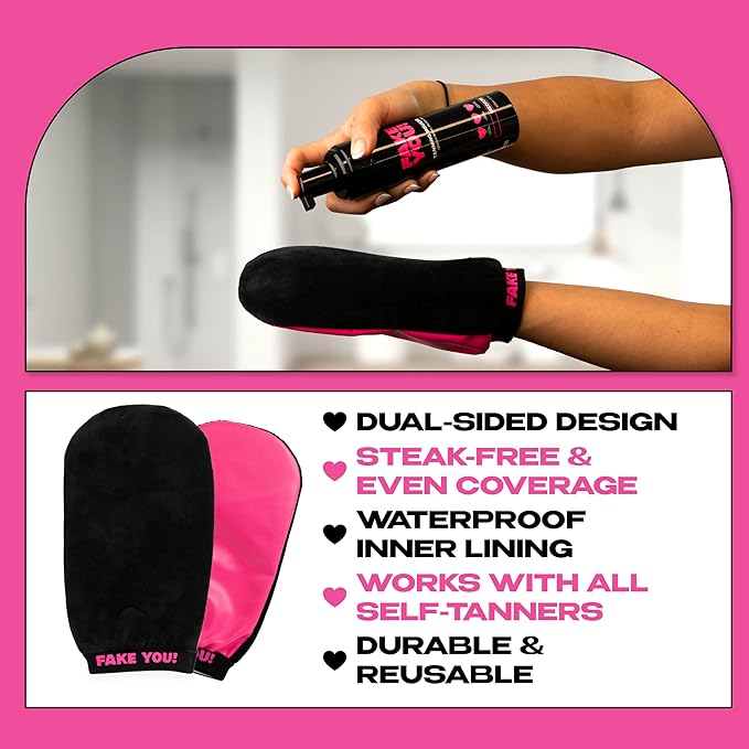 Fake You! Tanning Mitt - Dual-Sided Fake Tan Mitt for Flawless Application - Self Tan Mitt 100% Waterproof, Vegan & Cruelty-Free, No Stained Hands, Professional Finish