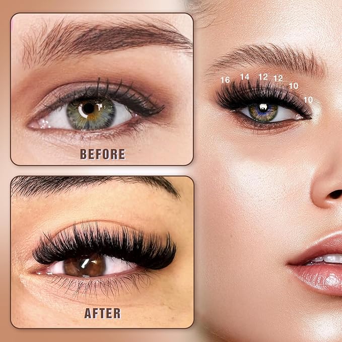 Lash Clusters Kit, DIY Cluster Eyelash Extensions 10‑20mm, 90D+100D, 202pcs Fluffy D Curl Natural Lashes with Bond & Seal,Tweezers–Fake Cat Eye Individual Clusters