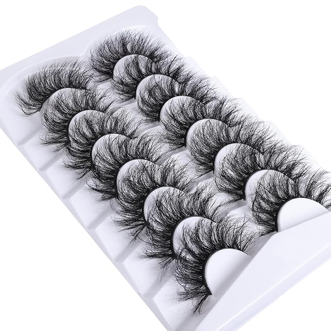 False Eyelashes Cat Eye Lashes Faux Mink Lashes Natural Look Fluffy Wispy Lashes That Look Like Extensions Pestañas Postizas D Curl Lash Strips Short Fake Lashes 7 Pairs Pack