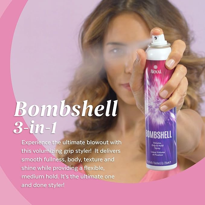 ALOXXI Bombshell Volumizing Grip Styler 3-in-1 Texturizing Hairspray & Dry Shampoo Adds Volume, Texture & Medium Hold Heat Protection up to 450F, 6.5 Oz