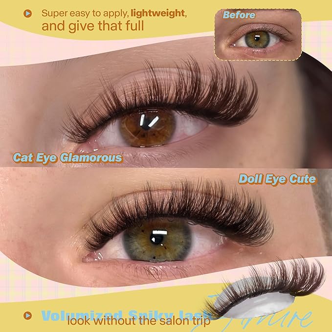 JIMIRE Manga Brown Lash Clusters Wispy Fairy Brown Eyelash Clusters with Spikes 14-18MM Fluffy Cluster Eyelash Extensions Easy to Apply DIY Dark Brown Individual Lashes Extension at Home