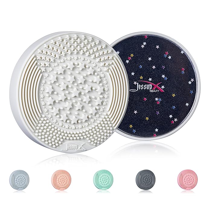 Jessup Makeup Brush Cleaning Mat with Color Removal Sponge, 2 in 1 Silicone Makeup Brush Cleaner (Whisper White), A003