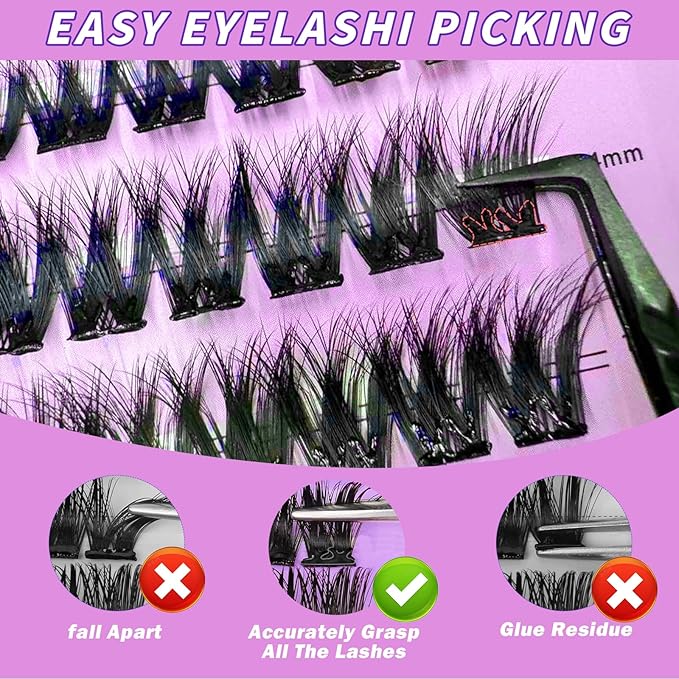 Self Adhesive Eyelashes 80Pcs Self Adhesive Lash Clusters Press On Lashes No Glue Needed Pre-Glued Glueless Lashes Clusters No Remover No Residue with Tweezers（Thick-Volume）