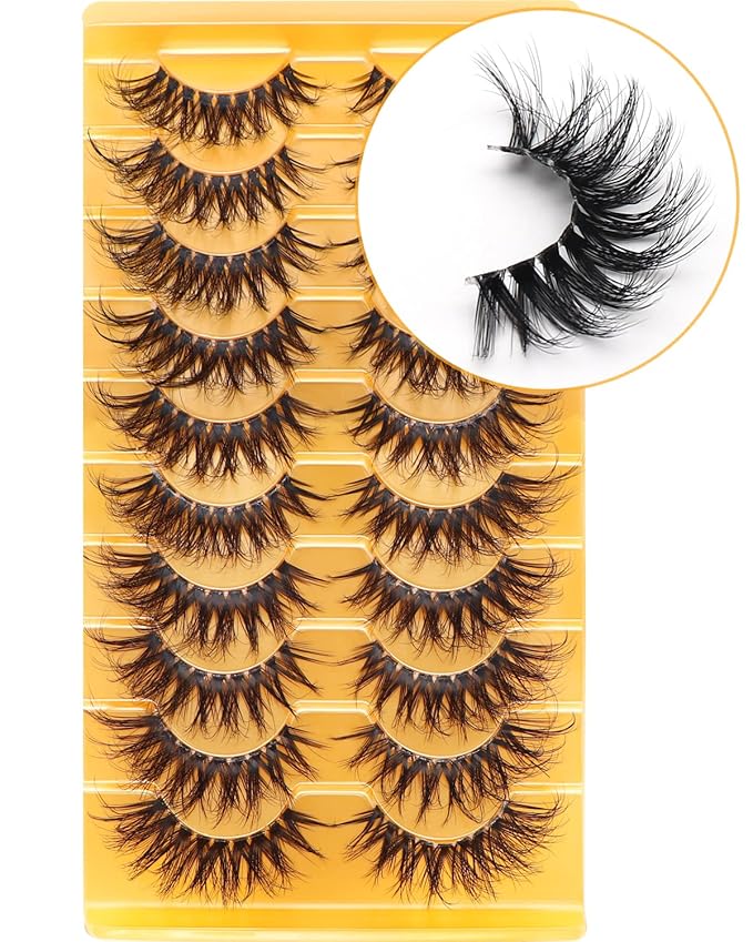 Veleasha Russian Strip Lashes with Clear Band Looks Like Eyelash Extensions D Curl Lash Strips 10 Pairs Pack (DT16)