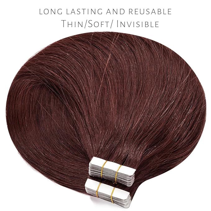 Lacer Tape in Hair Extensions Human Hair Burgundy 99J Invisible 22 Inch Double Sided Tape in Hair 50 Gram Seamless Wine Red Skin Weft 20 Pcs