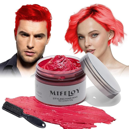 Temporary Red Hair Spray Color Wax with Dye Brush, Instant Natural Hairstyle Cream 4.23 oz, Disposable Coloring Mud for Men Women Youth, Washable Styling Pomades, Party Cosplay DIY Halloween