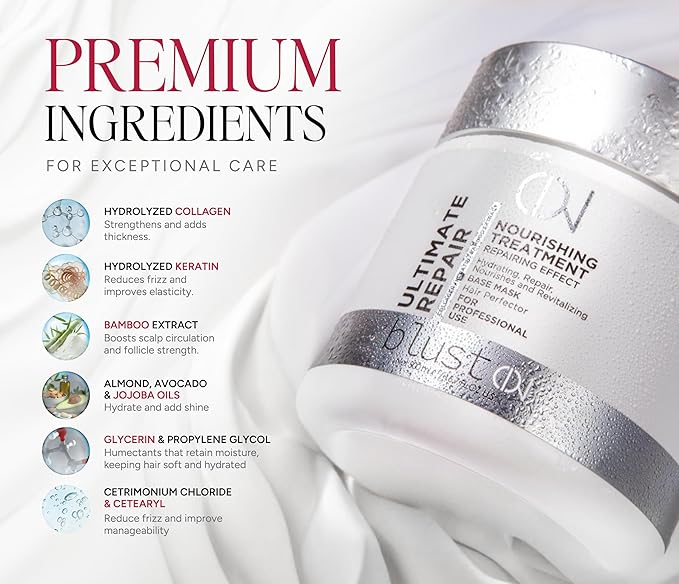 Ultimate Repair Mask for Damaged Hair with Collagen & Keratin – Hydrating Mask for Dry Hair, Deep Conditioning Treatment & Repair with Bamboo & Avocado Oil 500ml