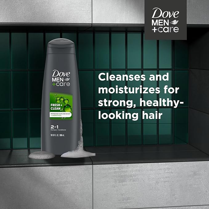 DOVE MEN + CARE Fortifying 2-in-1 Shampoo and Conditioner Fresh and Clean with Caffeine 4 Count For Everyday Care Helps Strengthen and Nourish Hair 12 oz