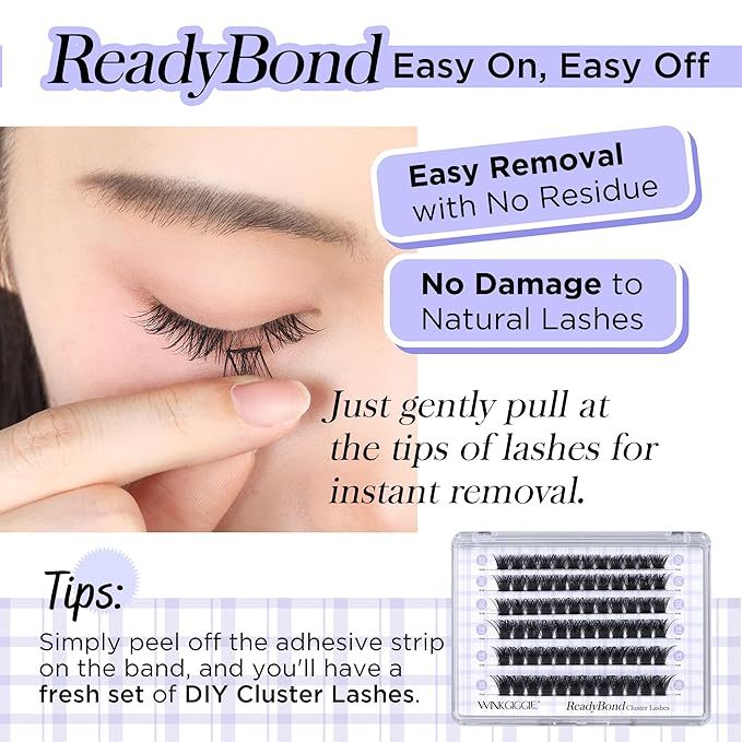 WINKGIGGLE Self Adhesive Eyelashes Clusters, Pre Glued Lashes Cluster With Tweezer Kits Press On Lashes No Glue No Remover Needed Cluster Lashes for Beginners