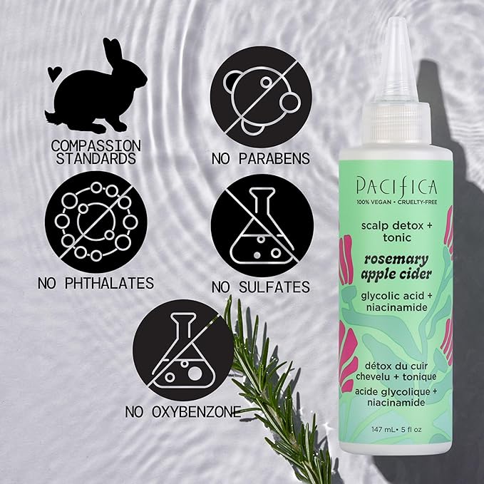 Pacifica Scalp Detox Set – Rosemary Apple Cider Vinegar Scalp Exfoliating Tonic with Scalp Massager Brush, Deep Cleansing & Clarifying Treatment for Buildup, Dry Flaky Scalp, Vegan