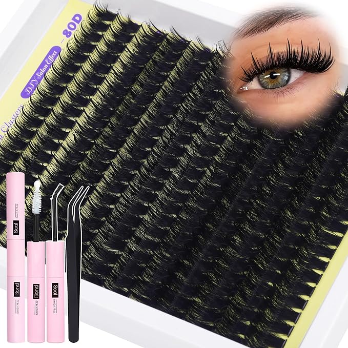 ALICE Thick Lash Clusters Kit - Wispy Volume Eyelash Clusters Kit 228pcs 80D Spiky Russian D-Curly Anime Eyelash Extension Kit - Individual Lashes Kit with Lash Glue for DIY at Home