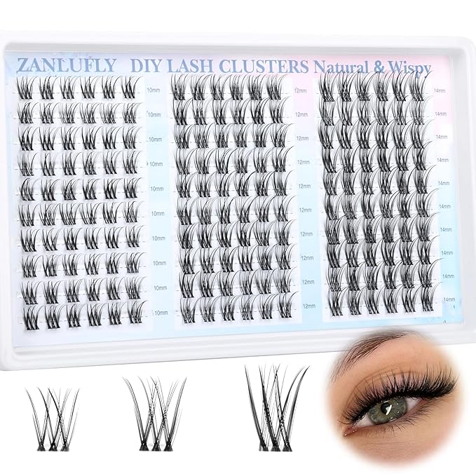 Lash Clusters Wispy Eyelash Clusters Natural C-Curly Cluster Lashes zanlufly Wispy Individual Lashes 180Pcs Eyelash Extension 10 12 14MM DIY Lash Extension
