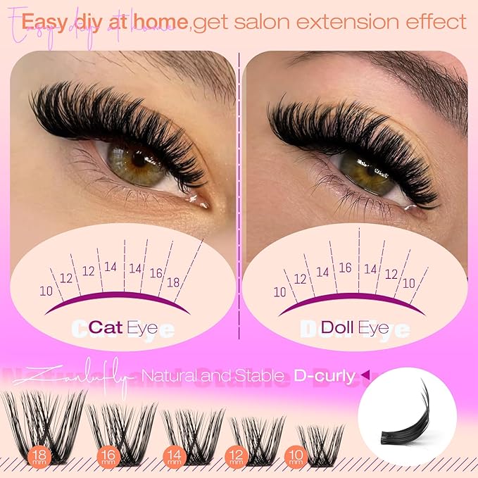 Lash Clusters Wispy Eyelash Clusters Volume Cluster Eyelash Extensions 200PCS Individual Lashes Natural Cluster Lashes D-Curly 10-18mm DIY Lash Extension by zanlufly