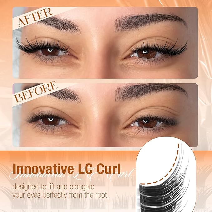 Mavphnee Fox Eye Lash Clusters LC-Curly Eyelash Clusters Wet Look Cat Eye Lash Extensions Fairy Cluster Eyelash Extensions Left & Right Cluster Lashes 90 Pcs DIY Lash at Home