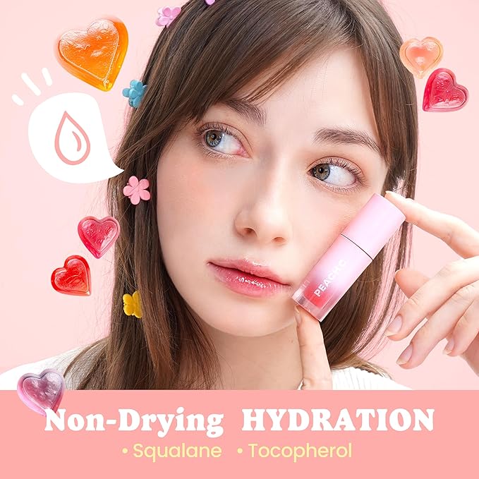 Peach C Jelly Beam Tint - Long Lasting Korean Lip Tint Stain Plumping Jelly Lip Gloss - Lightweight, Moisturizing & Buildable Lip Makeup Jelly Tint Blush with Vitamin E (Heart Feel, 0.07 oz)