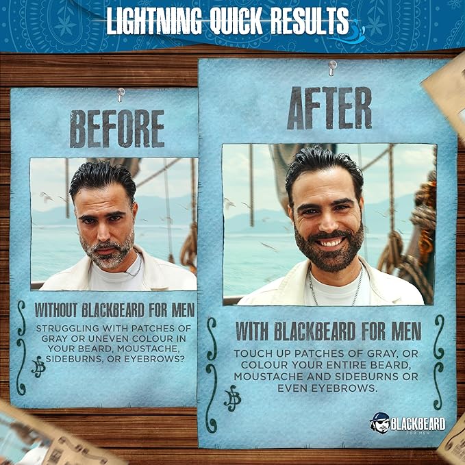 Blackbeard for Men Instant Beard Color – All Day Beard, Mustache, Eyebrow, and Sideburns Color – Temporary, Hypoallergenic Beard Dye Alternative – Up to 45 applications – Brown/Auburn, 1 Pack