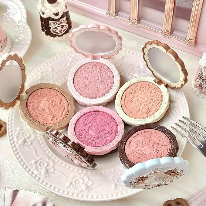 Flower Knows The Sweetie Bear Collection Silk Satin Blush,Seamless Soft Blendable Pressed Powder Pink Blush,Long Lasting Formula for Shimmery Radiant Glow,0.18 Oz(01 Shimmer Soufflé)
